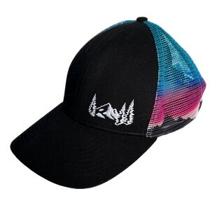 Grace Folly Trucker Hat Snapback Mesh Black Trees Mountains Adjustable Pink Blue
